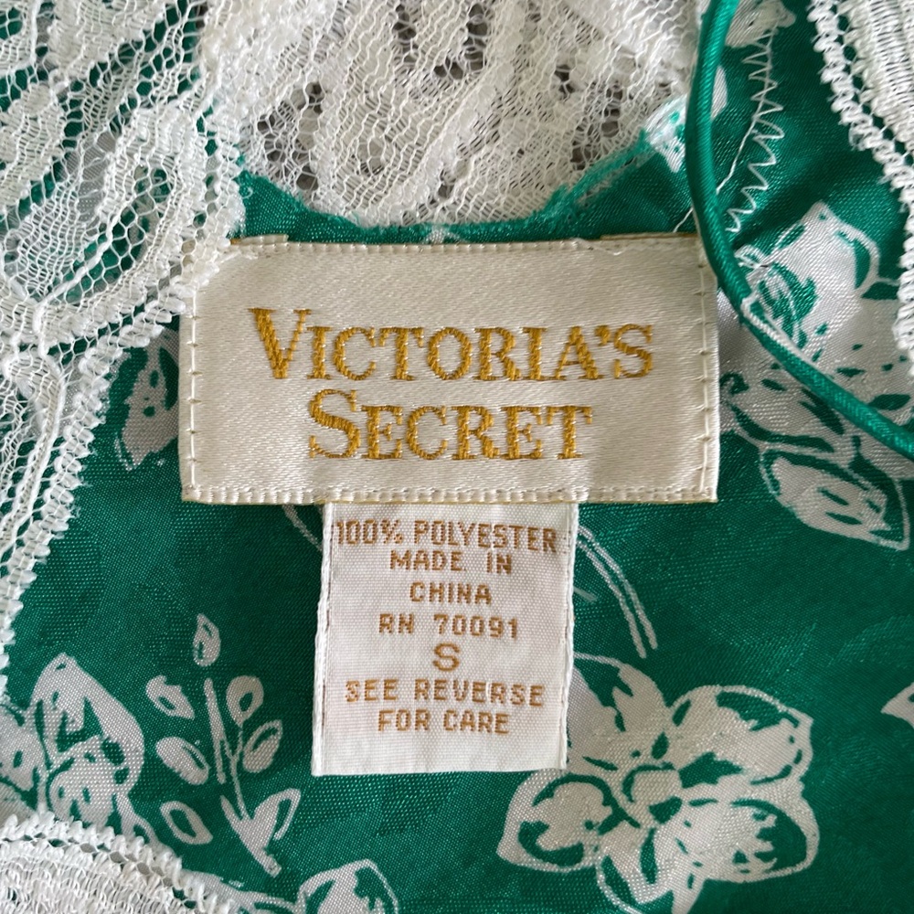 Vintage Victoria’s Secret Gold Label Ivory Green Floral Chemise Slip Dress Small - Picture 5 of 15